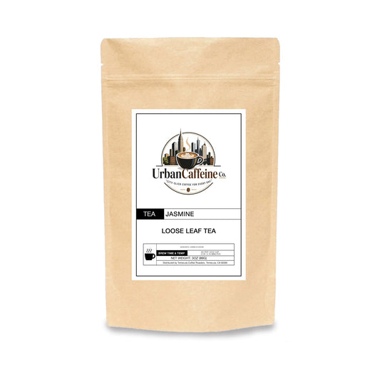 Jasmine Tea loose leaf in a resealable kraft packaging by Urban Caffeine Co.